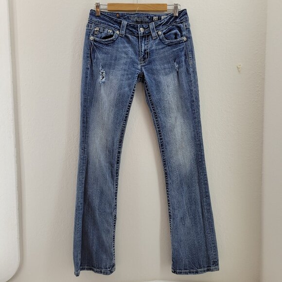 Miss Me Jeans Women's 29 Blue JP5465B Bling Distressed HOLE near Crotch See PIcs - Picture 1 of 14